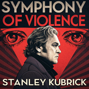 Movie poster for 'Symphony of Violence' by Stanley Kubrick. Beethoven's face, a human eye, and a person's face are featured in a striking red and black color scheme.