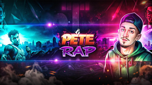 Youtube banner, HIPHOP,RAP, text PETE, NO MAN