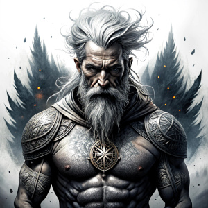 Nordic God Tyr - perfect realistic art, high-definition grey and black, white background tattoo design