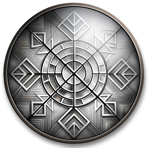 shieldmaiden vegvisir runes pattern geometric symbols - perfect realistic art, high-definition, high-definition grey and black, white background 