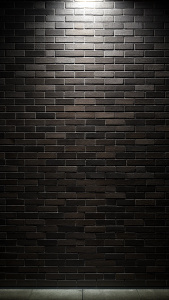 pared negra de ladrillos con luz casi de frente nula