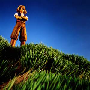 3D render of Zidane Tribal from Final Fantasy IX, gender-neutral appearance, determined expression, against a plain black background.