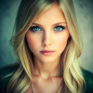 picture-perfect asian beauty blond turquoise-green eyes 