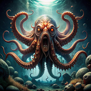 huge scary kraken underwater