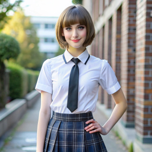 femboy 25 years old with short hair dressed like a schoolgirl