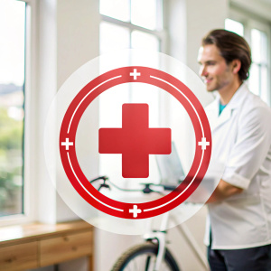 Design an Ebike doctor logo with an image of an ebike within a red cross symbol 