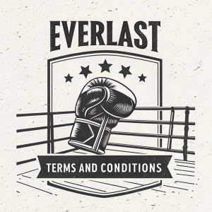Everlast's vintage boxing logo centered on the advertisement. Text in bold font detailing terms and conditions. Advertised in black and white.
