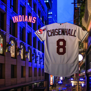 Lonnie Chisenhall's #8 Cleveland Indians jersey, part of the Cream Alternate Flex Base Authentic Collection. The jersey is white with red accents and displays the team name and player's name and number.