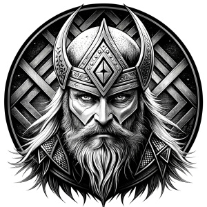 walhalla, viking warrior,  runics face, black work, white backrounds