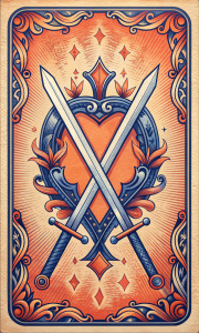 TWO OF SWORDS, SPANISH DECK, BAROQUE RECTANGULAR FRAME 