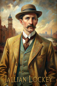 Design a vintage-style book cover for "Jaffery" by William John Locke. Feature a charismatic man with a rugged, adventurous appearance, dressed in early 20th-century attire, exuding confidence and mystery. The background should be a mix of urban and exotic elements, hinting at both London society and far-off lands. Use a classic color palette with bold, expressive brushstrokes to capture the energy, wit, and charm of the character and story.






