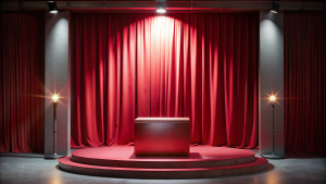 podium red background and fabric curtain with spotlight luxury