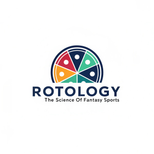 Digital illustration of Rotology logo. Circular emblem featuring vibrant geometric shapes. Modern and creative design. Text 'ROTALOGY' and 'The Science of Fantasy Sports' in clear font. Vibrant colors