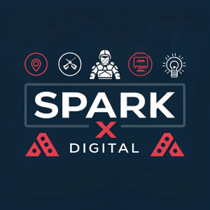 Spark X Digital rebranding concept. Modern, sleek logo design featuring character X, alongside supporting icons and typography.