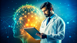  Medical technology, innovation health and medical research, healthcare and medicine concept. Doctor or technician working with AI data analysis, lab experiment, data science