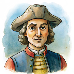 Colonist portrait cartoonish style no background