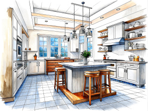 sketch of a modern kitchen set