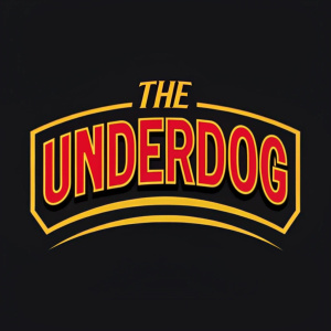 The Underdog logo, featuring a bold sans-serif font in vibrant red and yellow, set against a sleek black background. The design incorporates a dynamic curve for a modern, impactful look.