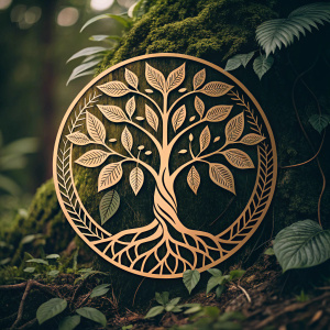 Illustration showcasing Nalvanam's rebranding. Focus on nature-inspired logo featuring intricate leaf design and tree-like structure with lush canopy.