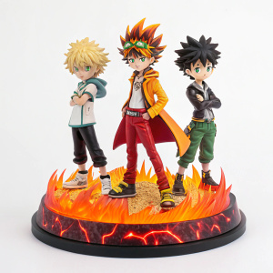 A vivid illustration of anime figures from Katekyo Hitman Reborn! on a stark white background. Fiery base pulses beneath a vibrant array of colors, showcasing the intricate artistry and detailed visages of the characters.