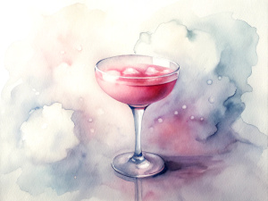 watercolor cocktail in smear of paint, white background 