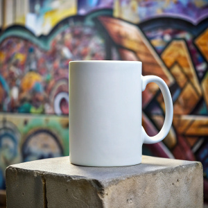 white 11oz coffee mug mockup, graffiti podium
