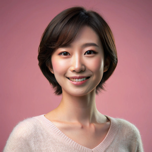 (1girl), 25-year-old Korean actress with short hair, smiling, half-length to waist, looking straight at the camera (Masterpiece: 1.5), pink gradient background, penetrating clear sweater (realistic, photorealistic: 1.1), (best quality ), Super detailed, Highly detailed, 8k Ultra HD, ((Fidelity: 1.2)), Stunning, High resolution, Realistic textures, (Real skin, Real body skin), Realistic facial expressions, Delicate fingers, delicate and beautiful eyes, glossy lips, perfect figure, proportioned fi