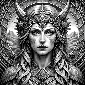 Hel – nordic godness - perfect realistic art - high definition - grey and black tattoo design - white background 