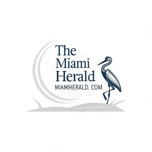 The Miami Herald logo, featuring a sleek, minimalist design on the left, combined with the name 'The Miami Herald' in an elegant, serif font. The URL 'miamiherald.com' is displayed in a smaller, modern typeface below.