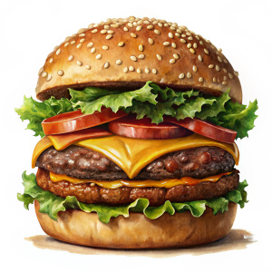 triple beef burger, white background