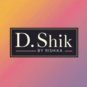 Fashion brand 'D Shik BY Rishika' logo, sleek design, gradient background