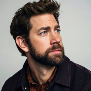Close-up portrait of John Krasinski, starring in 'A Quiet Place.' Sole focus on his face and upper torso.