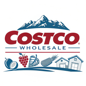 The Costco Wholesale logo, featuring bold red and blue colors, highlights fresh products, customer satisfaction, and innovation in a modern design.