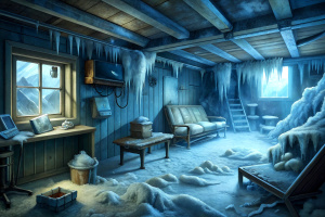 Freezing room, no heat, no electricity, extreme cold.
