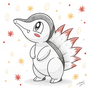 Cyndaquil, a cute Pokémon character illustration. Simple line art style, background is a plain white canvas.