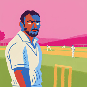 Ravi Bopara, cricketer, intense look. White jersey with sponsor logos. Cricket field in background.