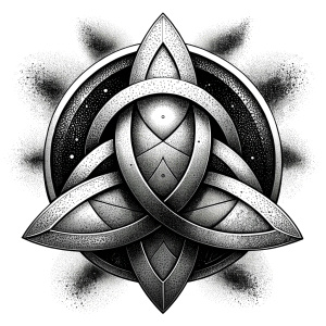 Celtic Paganism and Druidry symbols tattoo design - perfect realistic art - high-definition - grey and black - white background 