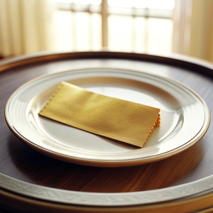 a piece of paper that says a golden ticket on a dining room table plate