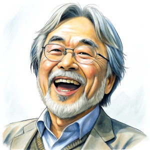 Hayao Miyazaki laughs, no background