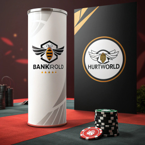 Digital illustration showcasing the 'Bankroll' logo as a sleek, modern cylinder with bold typography. Beside it, the 'Hurtworld' logo, a circular emblem featuring an intricate insect design and the text 'Hurtworld', both set against a vibrant, contrasting background.