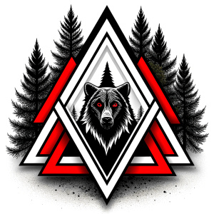 valknut runes pattern geometric symbols - bear and trees - tattoo design - perfect realistic art - high-definition - grey and black - white background 