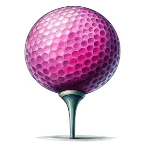 pink golf ball on a tall golf tee, transparent background