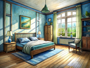 a sketch of a bedroom 