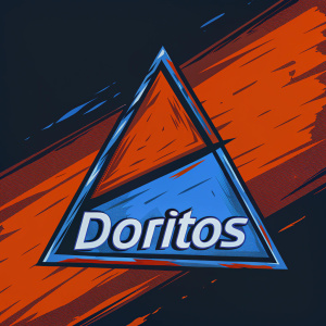 Doritos logo featuring an eye-catching orange triangle symbol. The design is sleek and bold, with the brand name 'Doritos' in a modern sans-serif font beneath the logo.