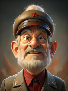 portrait of a crazy old man, collective image, Lenin's cap, Stalin's nose, Brezhnev's eyebrows, Gorbachev's lips, Marx's beard, animation