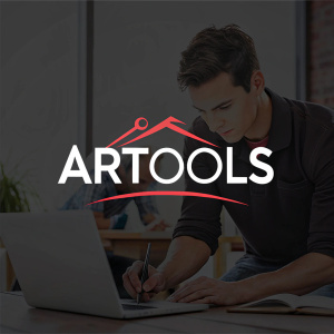 ARTOOLS logo, sleek design, bold text, minimalist layout, plain black background.