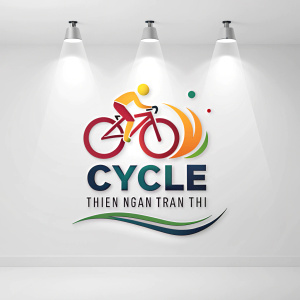 Creative 3D model of 'UNI CYCLE' logo by Thien Ngan Tran Thi. Vibrant colors and sleek design. Academic project showcasing advanced graphic design skills. Brightly lit studio environment