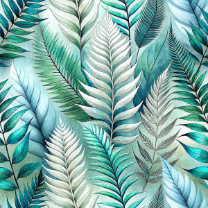 white and clears backgraunds.ferns and sparsely placed tropical leaves.only
 . laying repeat