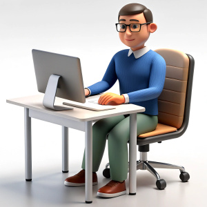 A man working with a computer，the whole body