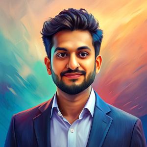 a 24 year old indian male marketing executive. the image has a pastel background